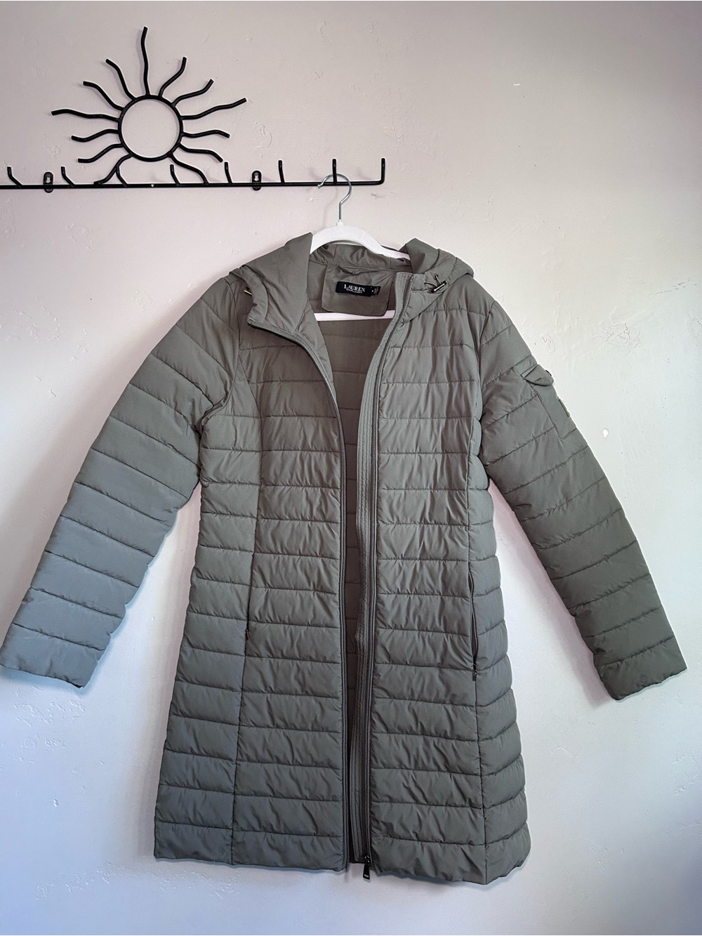 Ralph Lauren Olive Long Hooded Puffer Coat